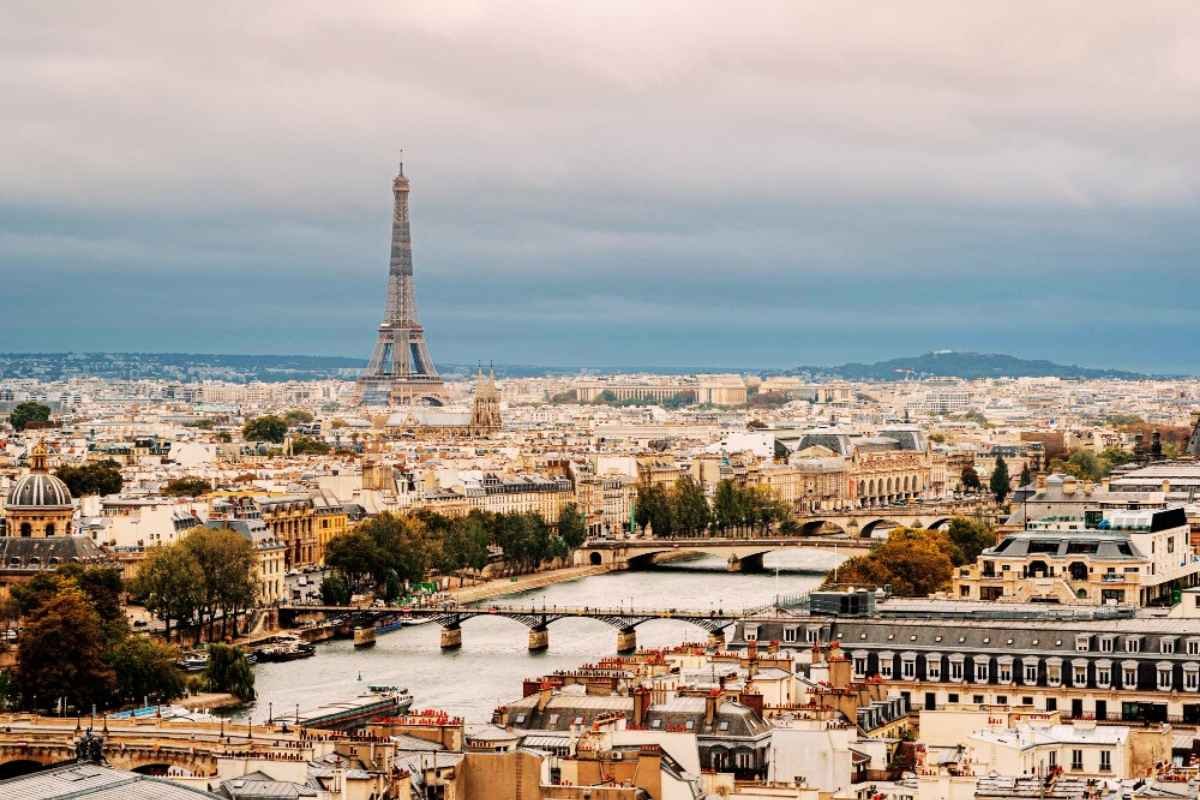 Aerial panoramic view of Paris skyline