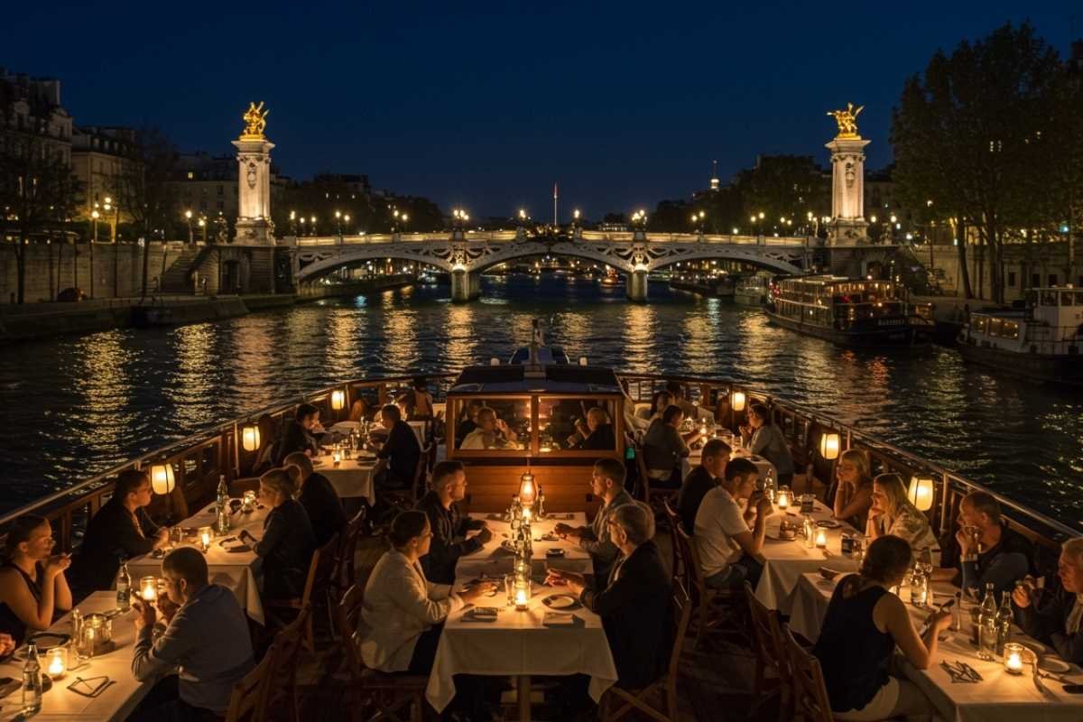Paris Seine dinner cruise at night
