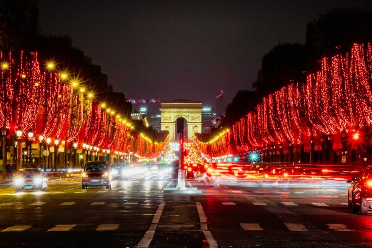 Champs Elysees Christmas lights at night Paris winter