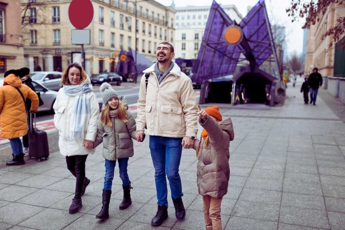Paris winter street family walking cold weather quiet atmosphere