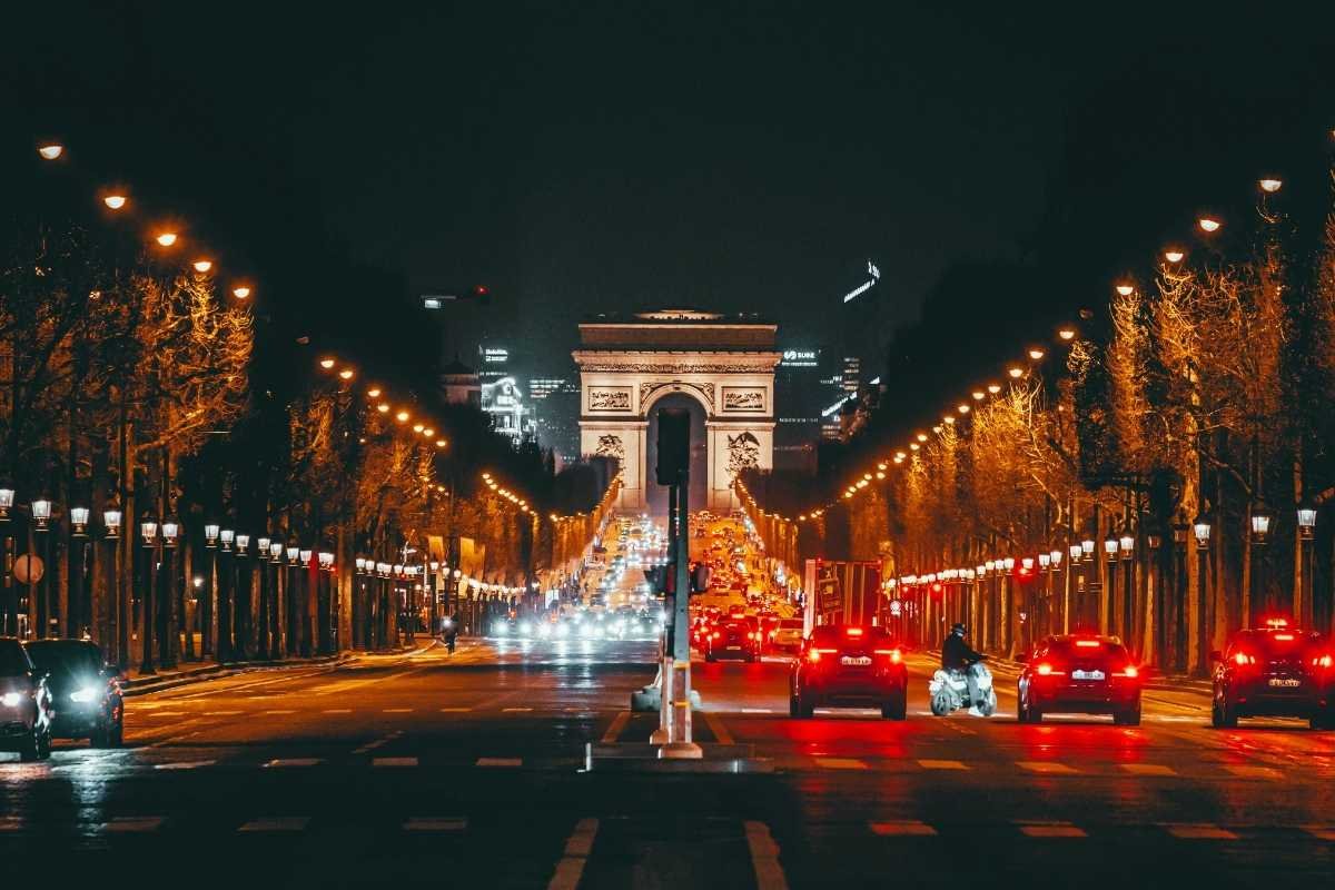 Paris winter street lights quiet at night