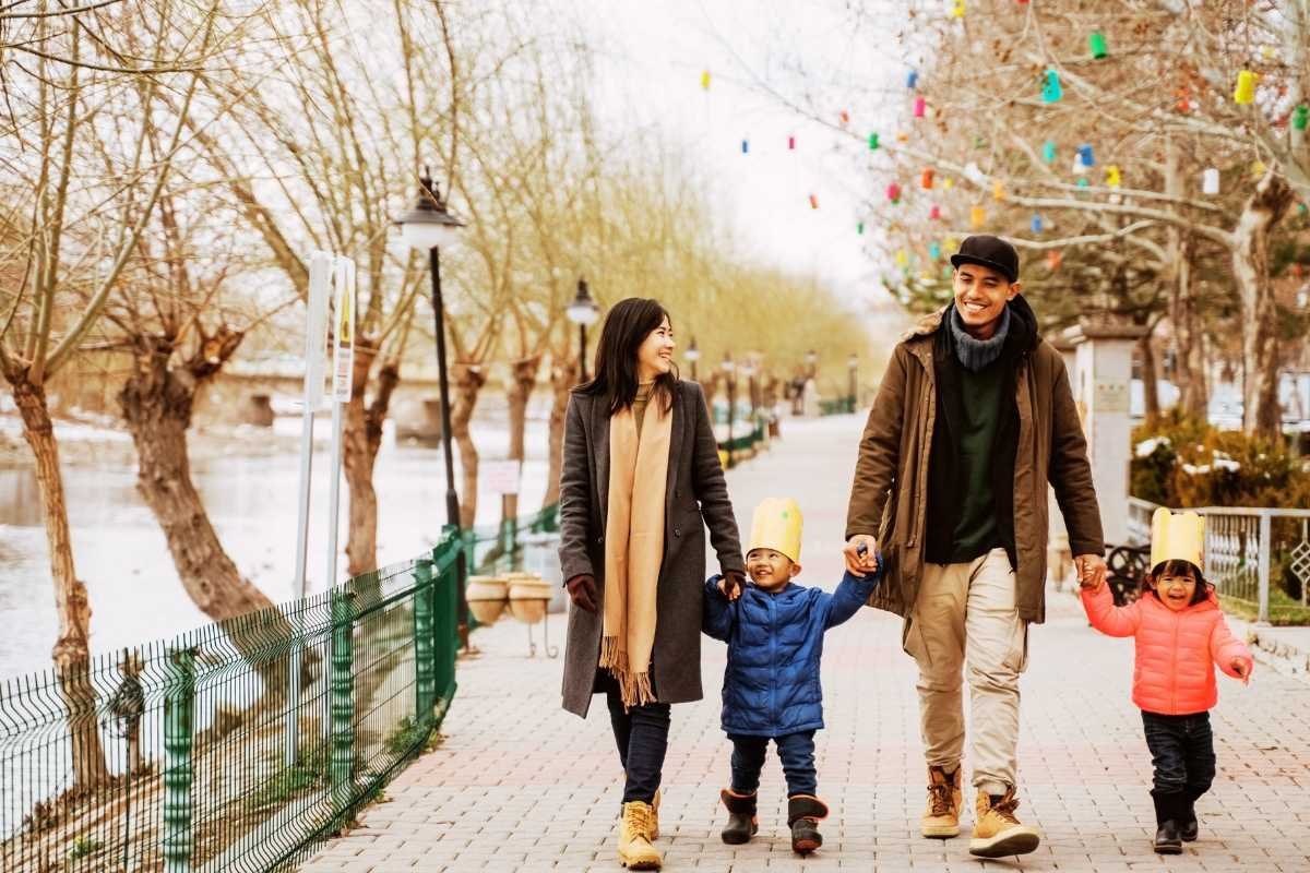 Paris with kids 2026: family walking a short, calm route near a park for easy daily wins