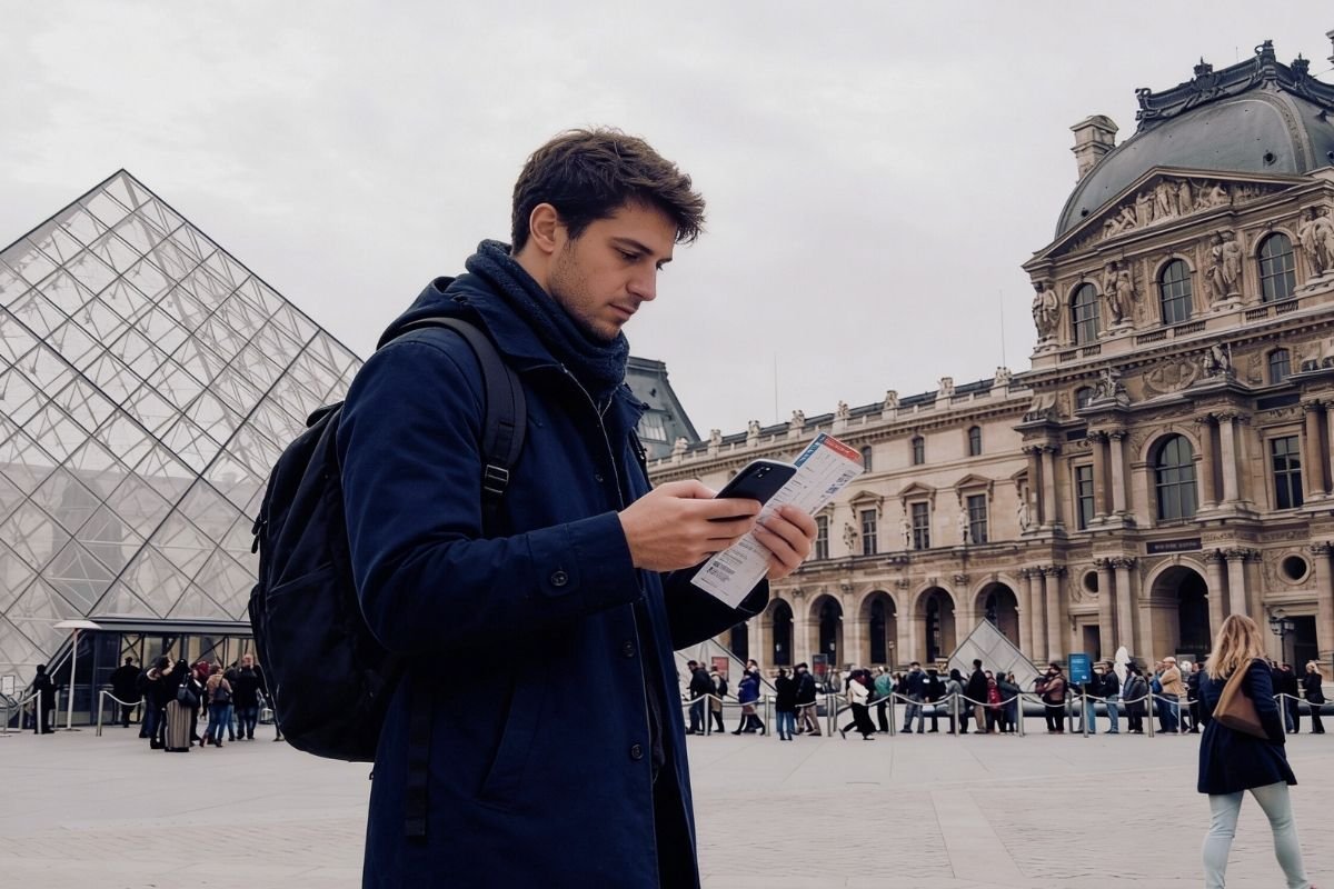 Who should not visit Paris 2026: long queue next to a timed entry lane, showing how waiting and late pivots create budget leak