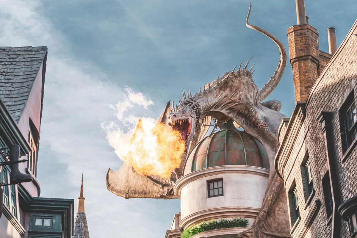 Universal Orlando dragon scene for day one of a 4 day Orlando itinerary