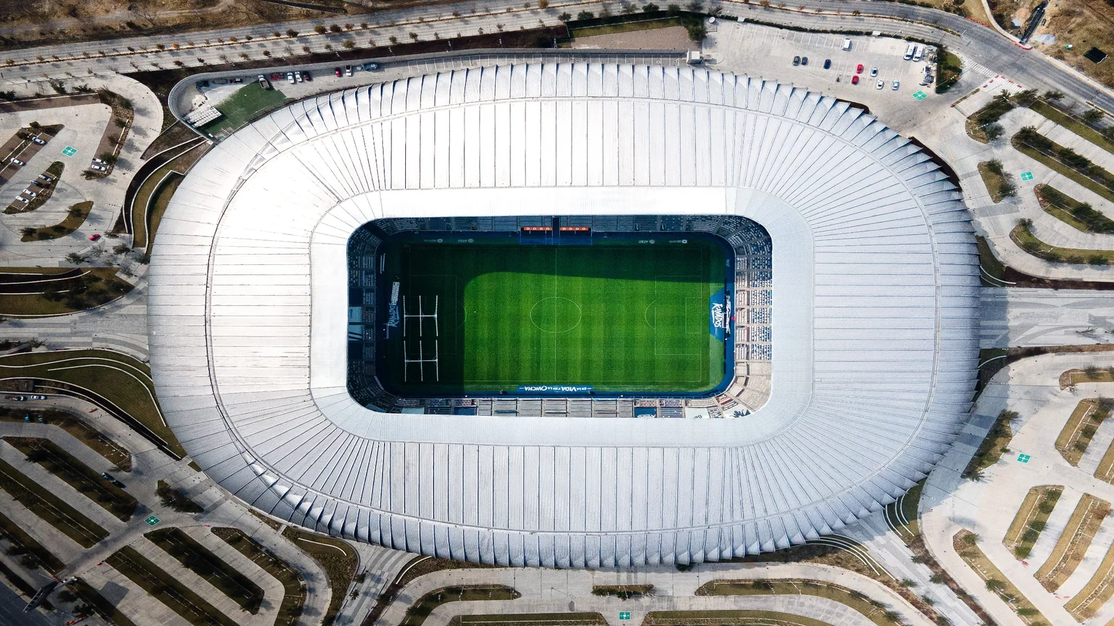 Aerial view of BBVA Stadium in Monterrey during preparations for World Cup 2026