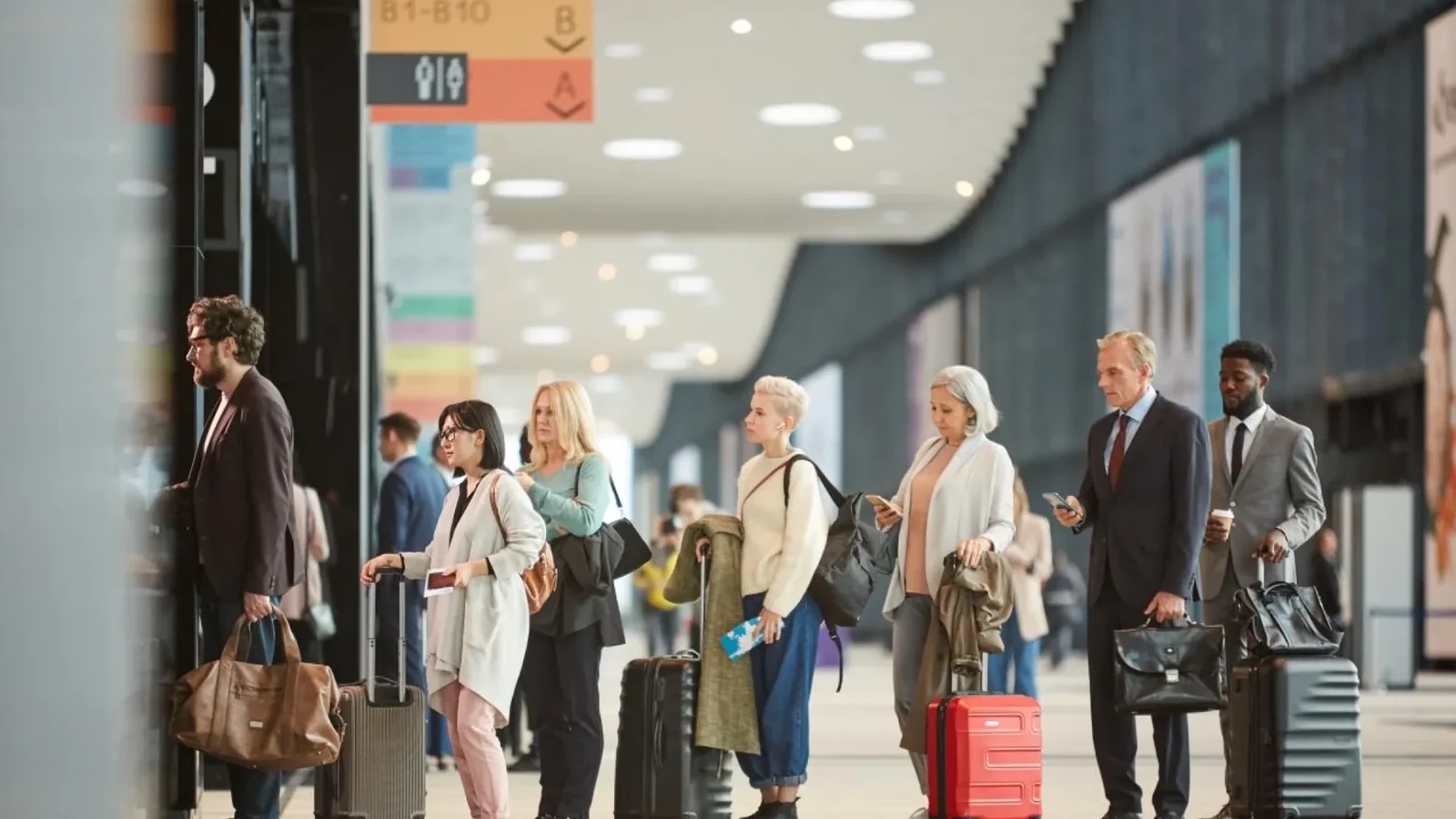 Diverse travelers at an airport choosing the best FIFA World Cup 2026 host city based on their travel style.