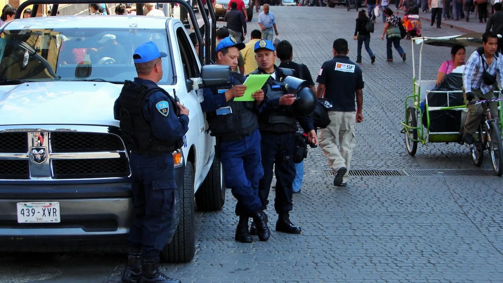 Mexico tourist police maintaining safety in a busy historic district during World Cup 2026