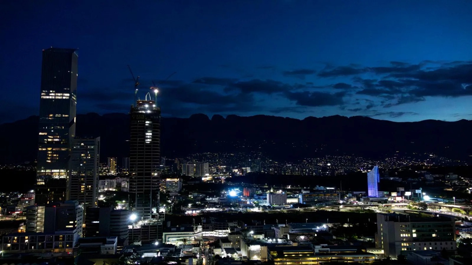 Monterrey skyline at night with Cerro de la Silla during World Cup 2026