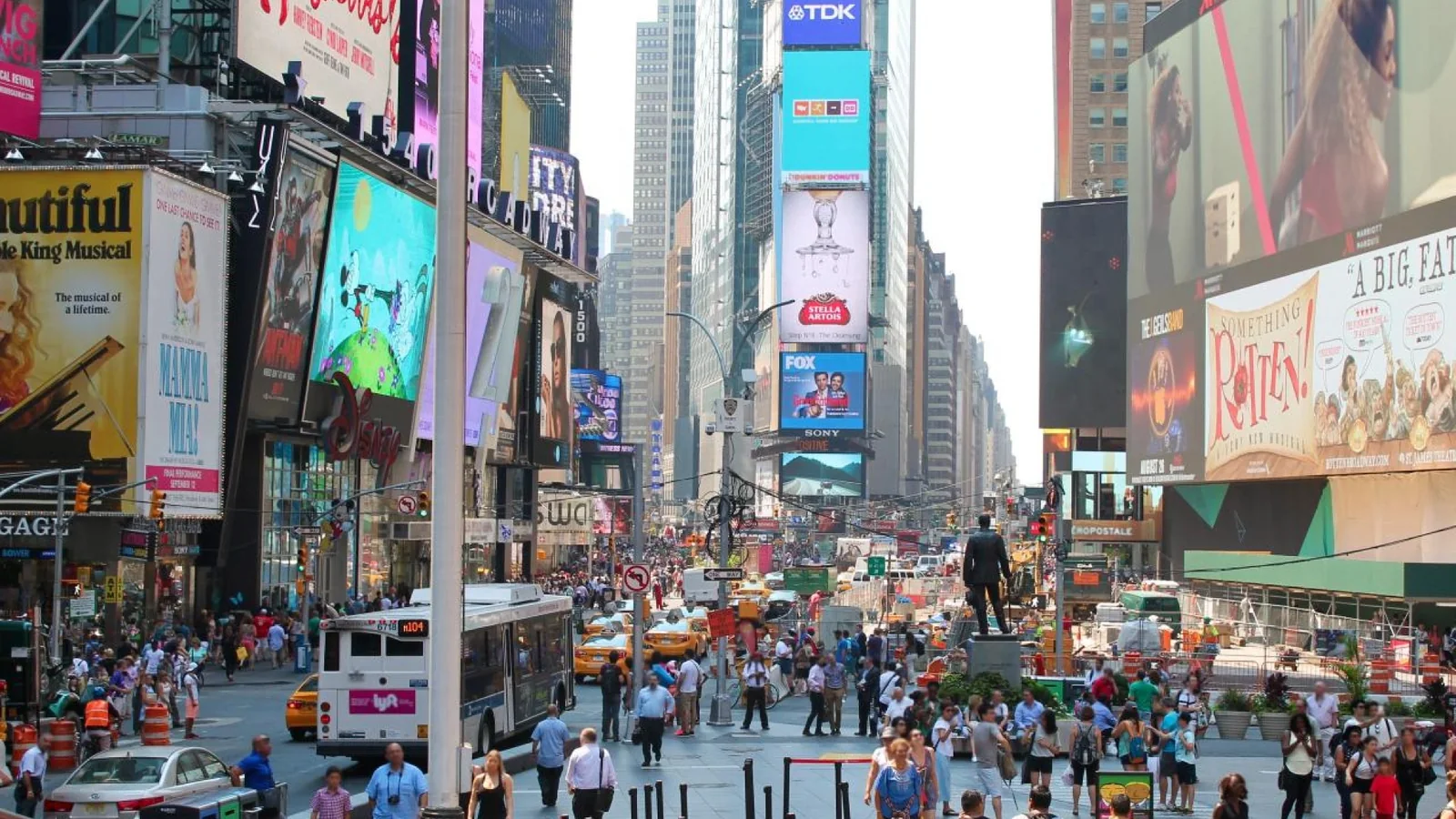 Crowds and digital billboards in Times Square, New York City
