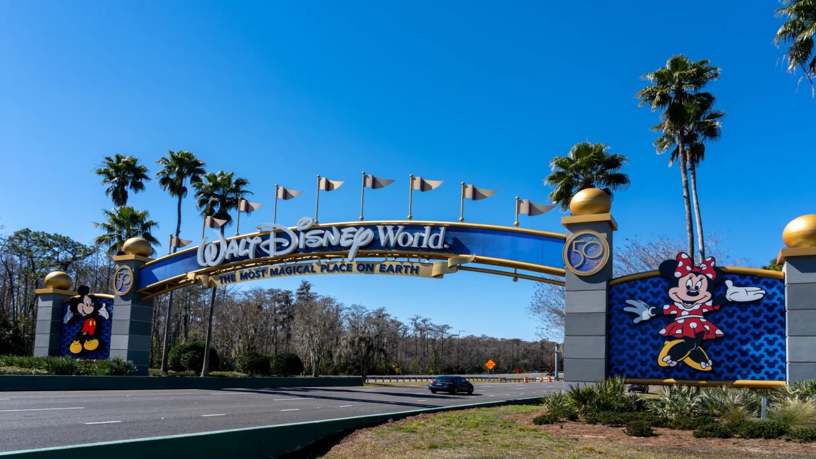 Walt Disney World Resort entrance sign in Orlando, Florida.