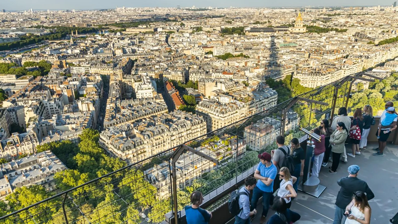 Panoramic view of Paris and the Seine from the second-floor observation deck