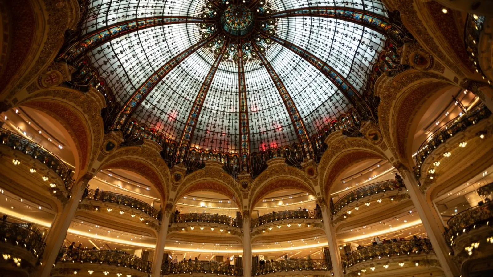 Galeries Lafayette shopping in Paris under the famous glass dome
